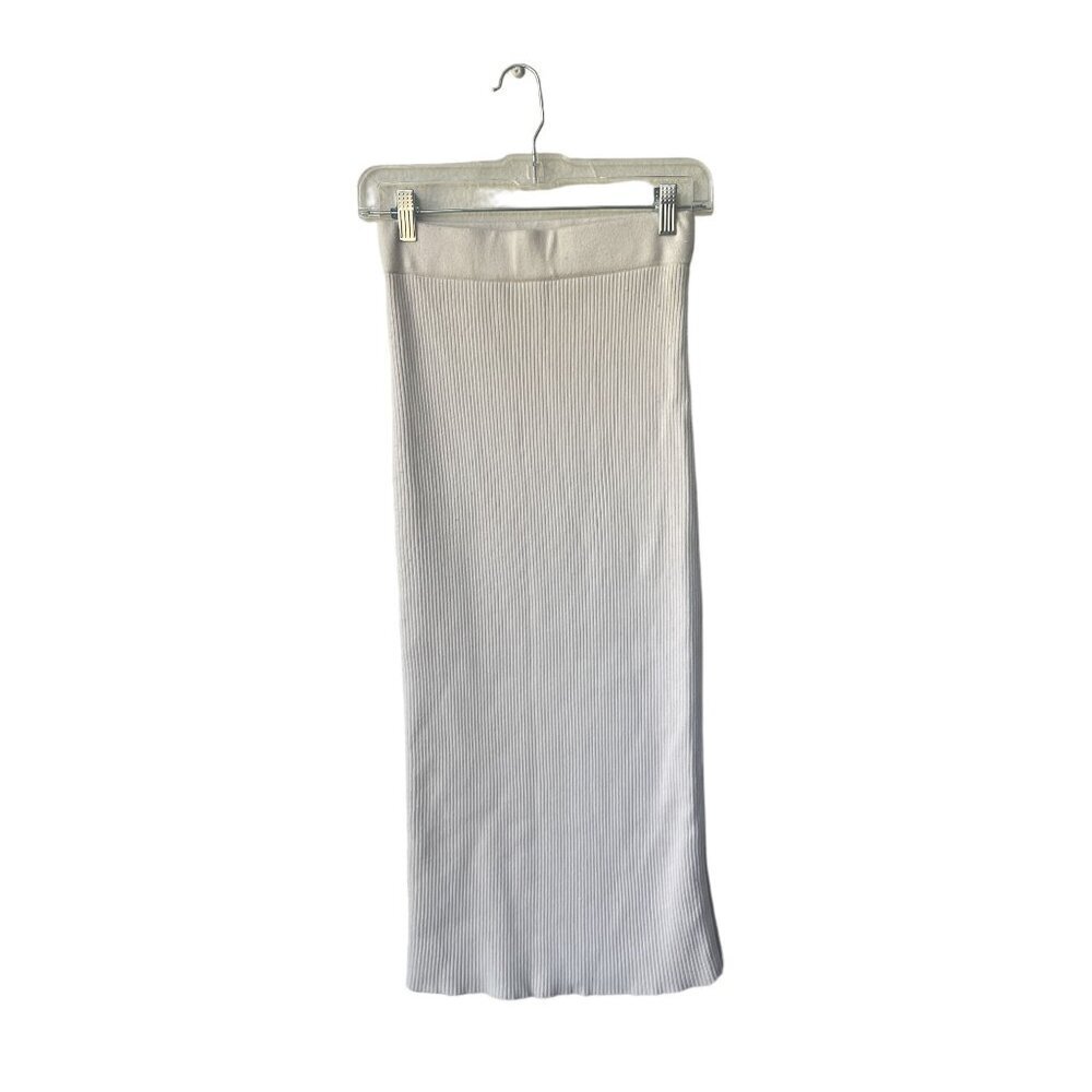 Zara‎ Pencil Midi Skirt Size S  Bodycon Ribbed Knit Cream Off White